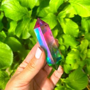 Watermelon aura quartz double terminated crystal